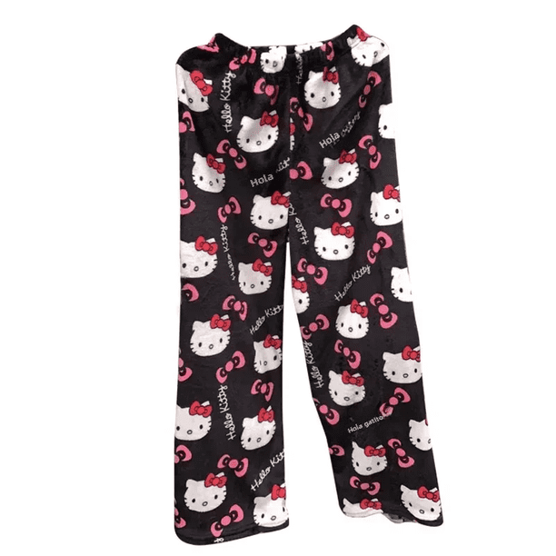 Sanrio-pantalones de pijama de lana de Hello Kitty para mujer, Pantalones suaves de Coral, pantalones casuales para el hogar, regalo de cumpleaños de dibujos animados de Anime Kawaii