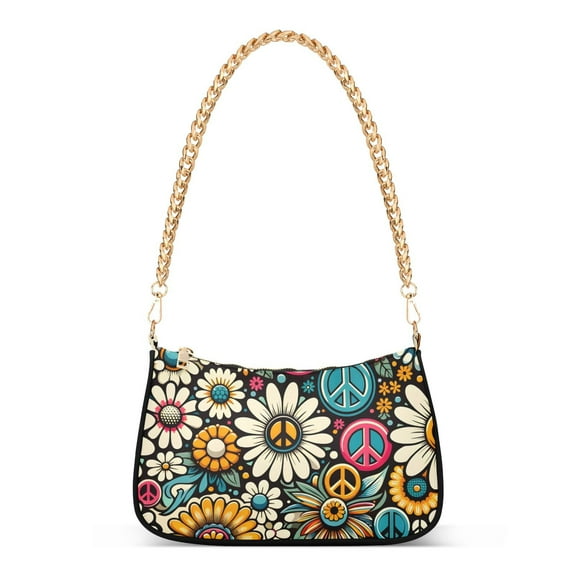 Daisy Flower Peace SymbolWomen Small Shoulder Bag Crossbody Tote Hobo Bags Purse Clutch Handbags with Chain Strap for Women