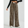 thumbnail image 4 of Women'S Plaid Leopard Print Straight Leg Pants Elastic Waist Y2K Trousers Bottoms with Pockets Leopard Brown XXL, 4 of 8