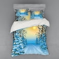 thumbnail image 2 of Ambesonne Winter Bedding Set 3 Pcs, Snowy Forest Path Landscape, Twin, Blue Yellow, 2 of 3