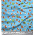 thumbnail image 1 of Soimoi Blue Rayon Crepe Fabric Oaknut & Mushroom Clip Art Print Sewing Fabric BTY 46 Inch Wide, 1 of 1