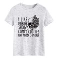 thumbnail image 2 of Camiseta de mujer de manga corta gris grafito con estampado negro, cuello redondo, moda casual, XXXL, 2 of 6