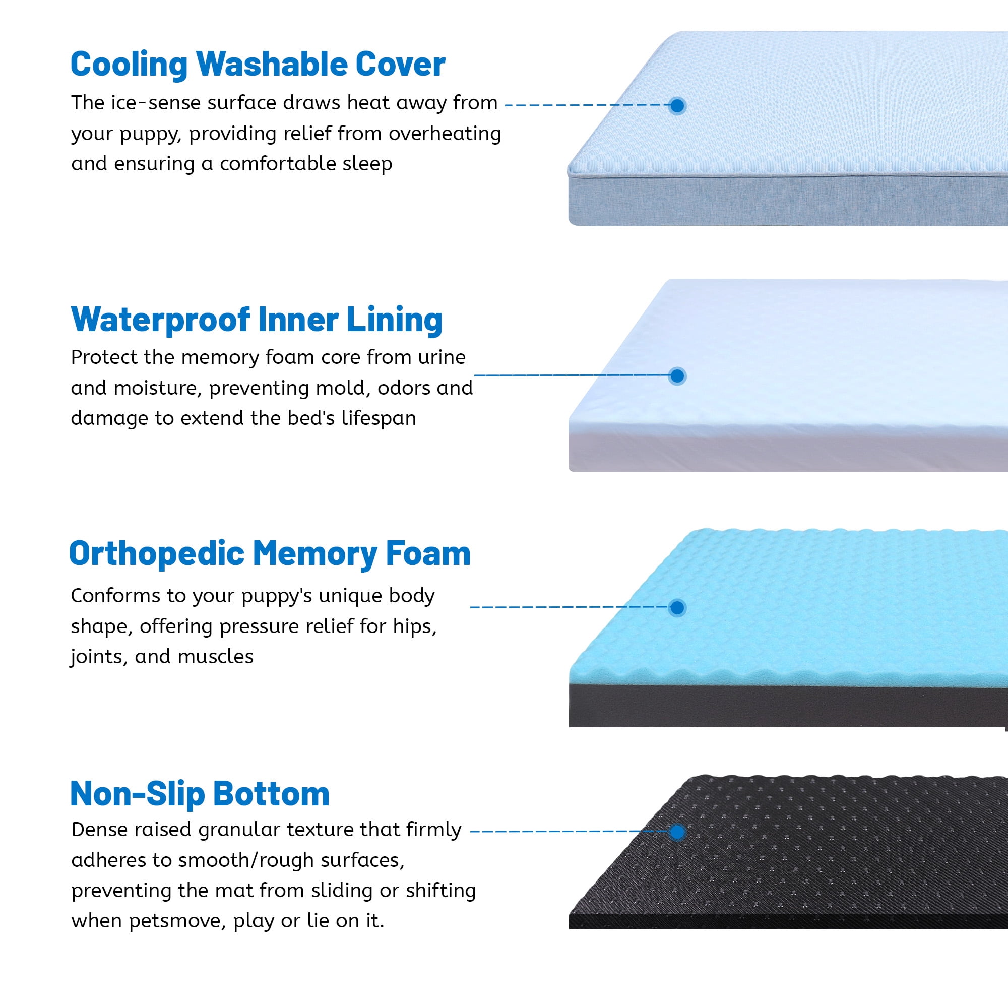 Wataniya Cooling Memory Foam Dog Bed for Large Dogs, Washable Cover Orthopedic Pet Bed