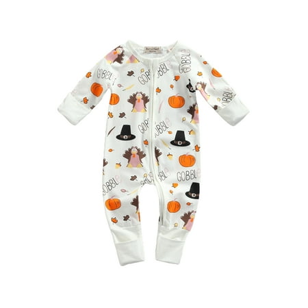 

Licupiee Halloween Jumpsuit Pumpkin Letter for Baby Girl Boy Long Sleeve Zip Front Bodysuit Romper One Piece Fall Outfits