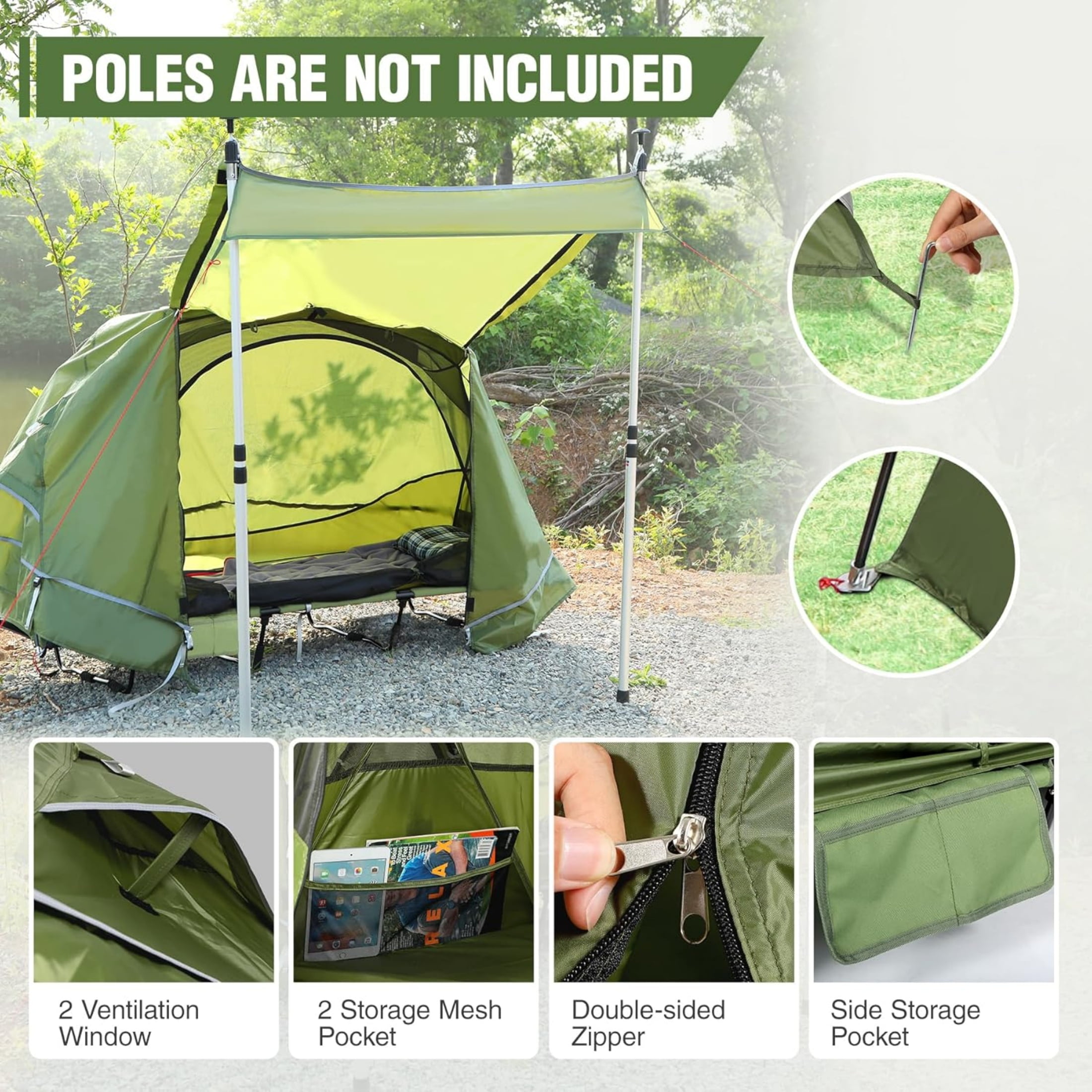 REDCAMP 1 Person Camping Cot Tent, Waterproof Folding Tent with Carry Bag, Instant Tent for Outdoor/Hiking/Traveling/Picnic, Army Green 75x28x48inch
