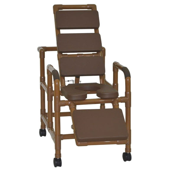 MJM International WT193-SSDE-TP-BRN WoodTone Reclining Shower Chair with Brown Total Padding