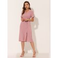 thumbnail image 3 of INSPIRE CHIC Women's Polka Dots Button Decor V Neck Split Belted Dress Pink L, 3 of 5