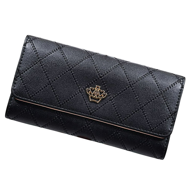 Wallet for Women,Crown Trifold Snap Closure Trifold Wallet,Large Capacity Long Coin Purse Credit Card Holder Clutch Wristlet