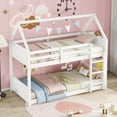 thumbnail image 3 of Bellemave Rubber Wood House Bunk Bed Frame Twin over Twin Low Bunk Bed with Headboard and Footboard Twin Floor Bunk Bed with Wooden Slats  (White), 3 of 11