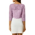 thumbnail image 3 of INSPIRE CHIC Women's Cardigan Open Front 3/4 Sleeve Sheer Floral Lace Cropped Shrug Top XL Purple, 3 of 7