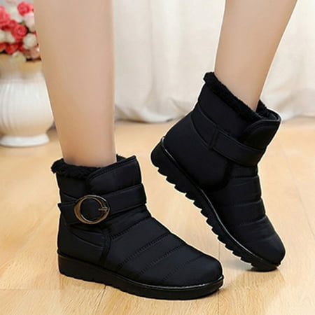 

Juebong Christmas Deals Women s shoes winter warm old Beijing cotton fashion slip-on casual solid color waterproof snow ankle boots plus velvet low heel 8.5 Black