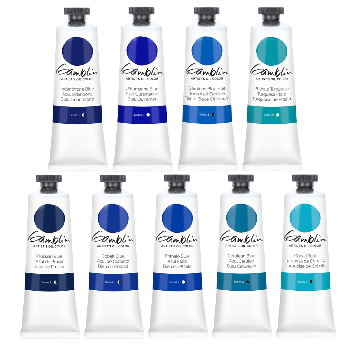 Gamblin Artist Oil Paint Set For Professionals - BLUE SET - 37ml Tubes