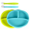 Silicone Suction Plate for Baby - 100% Food Grade Silicone Divided Plate | Toddler Self Feeding Training Suction Plate Set | BPA-Free, Microwave Dishwasher Safe Stay Put Plates (Green & Blue)