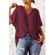 thumbnail image 2 of ABPHQTO Top suelto plisado con cuello dividido rojo para mujer, 2 of 5