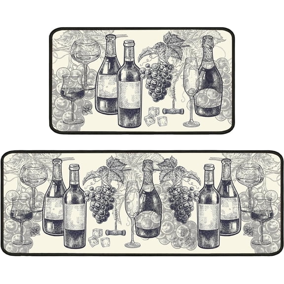 Wine Kitchen Rugs Italian Kitchen Mats for Floor 2 Piece, Anti Fatigue Floor Mat for Kitchen, Kitchen Floor Mats for in Front of Sink and Kitchen Matt for Standing for Kitchen Decor 17"X30" 17"X47"
