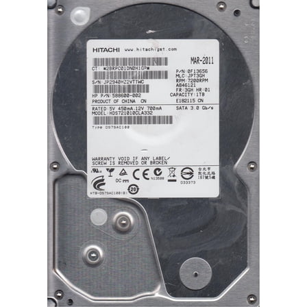 HDS721010CLA332, PN 0F13656, MLC JPT3GH, Hitachi 1TB SATA 3.5 Hard Drive
