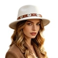 thumbnail image 3 of Womens Hats Women Wool Flat Top Jazz Beret Vintage British Fedora Hat White One Size, 3 of 5