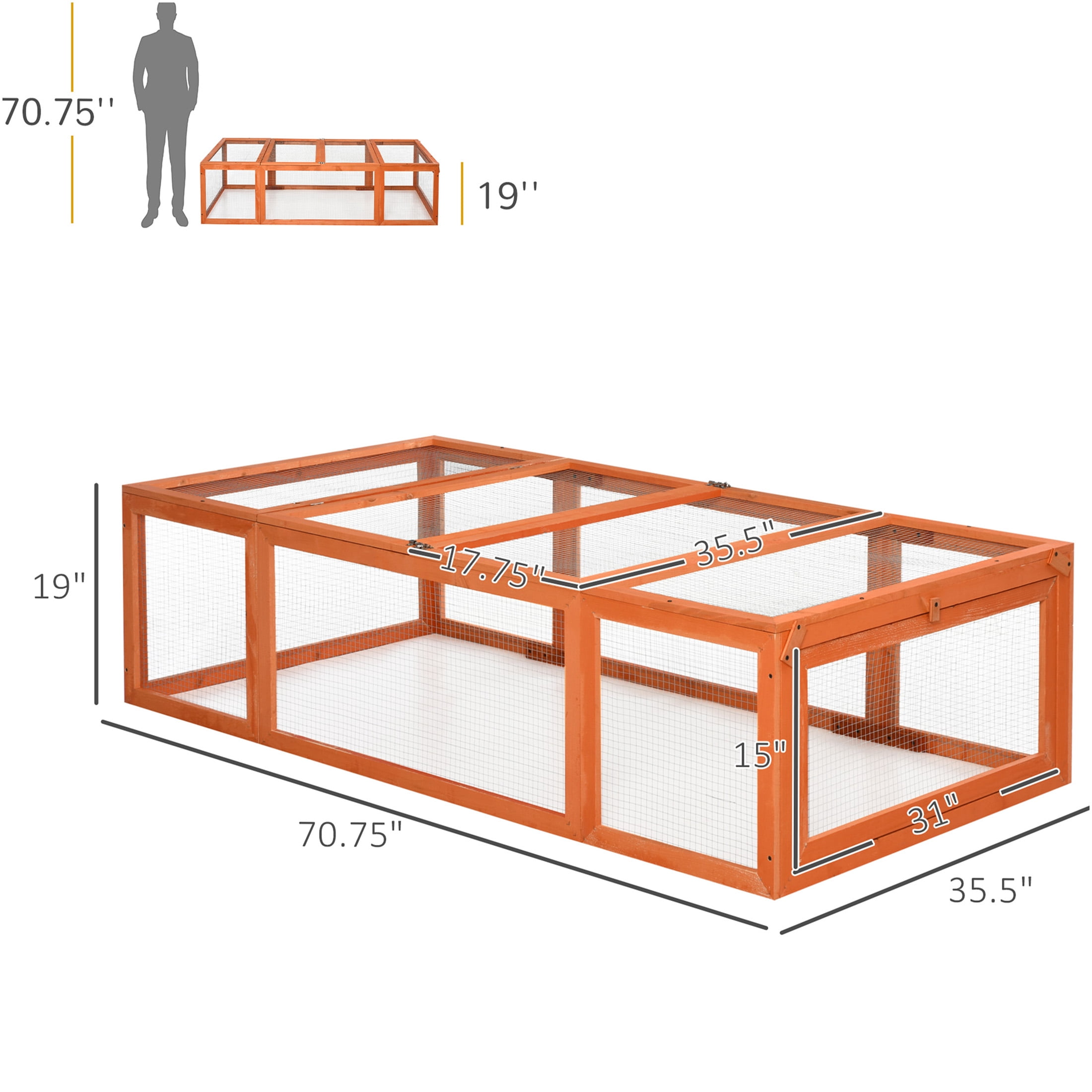 JERFIT Large Outdoor Rabbit Hutch with Run, Wooden Bunny Cage Habitat Enclosure for Rabbits, Guinea Pigs, Natural Orange Finish