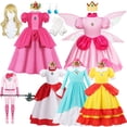 thumbnail image 2 of Vestidos de princesa de melocotón para niñas, disfraz de fantasía con manga de burbuja, trajes de Cosplay para fiesta de Halloween, ropa para niños de 2 a 10 años Fivean unisex, 2 of 2