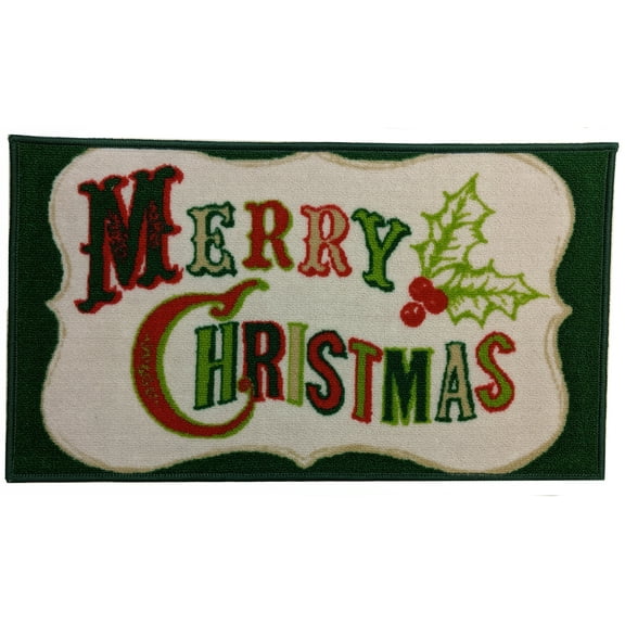 Kane Home Holiday Kitchen Mat, Nylon Rug, 18 x 30 inches, Multicolor, Merry Christmas