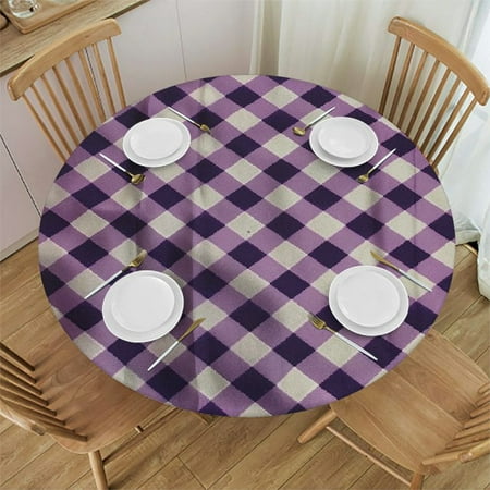 

Orinice Checkered Fabric Round Table Cover Stain Resistant Washable Indoor Outdoor Tablecloth Kitchen Dining Wedding Parties 100% Polyester 42-46