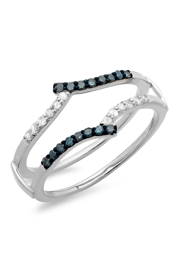 Collection 0.25 Carat (ctw) 14K White & Blue Diamond Ladies Wedding Guard Double Ring 1/4 CT, White Gold, Size 6.5