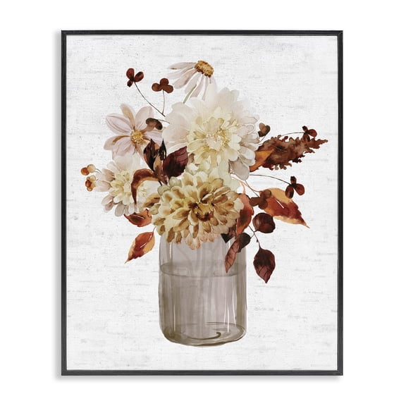 Stupell Industries Farmhouse Lovely Autumnal Flower Bouquet Rustic Grain Pattern Black Framed Giclee Art, 11 x 14, by Lettered and Lined