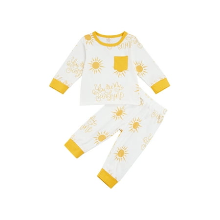

Ehfomius Infant Toddler Baby Color Block Sun Letter Print Long Sleeve Pullover + Trousers 2Pcs Outfit for 3-24 Months Boy Girl