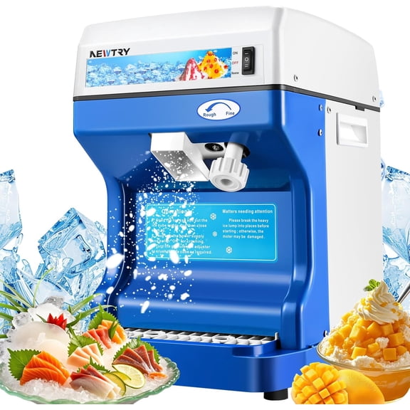 Commercial Ice Shaver Machine Electric Ice Cube Crusher Snow Cone Maker with Aluminum Alloy Blade Thickness Adjustable 260lb/h for Small Ice Cubes Summer Parties Bar Use 110V US
