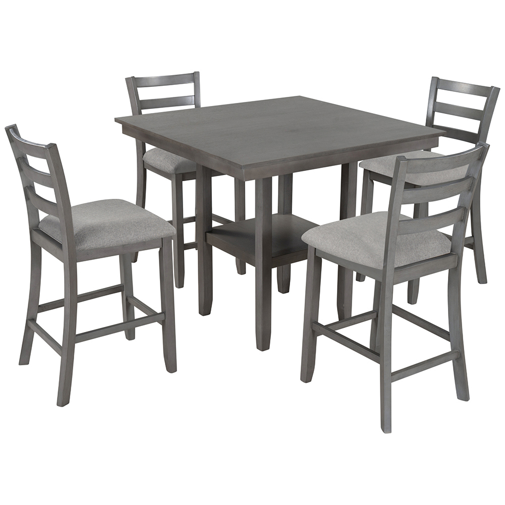 Canddidliike Wooden 5Piece Storage Dining Table and Padded Chairs Set