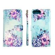 Flower on Blue Case for iphone 6 / 7 / 8 Wallet Cover Flap Magnetic Closure Snap-on Book Style Cases Card Holders Folio Standing Wrist Strap Fashion Flip Pu Leather