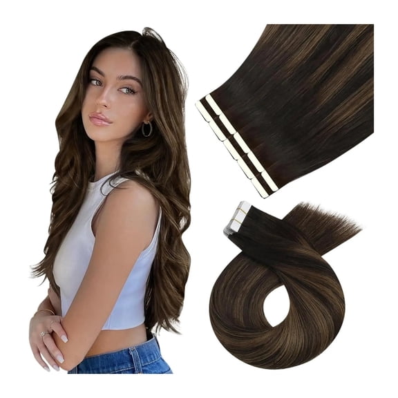 Human Hair Balayage Darkest Brown Ombre Brown Tape Human Hair Extensions Brown Tape in Hair Extensions Real Human Hair Balayage Hair Extensions Tape on 14-24Inch