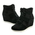 thumbnail image 2 of rismart Women's Wedge Hidden Heel High Top Lace-up Suede Fashion Sneakers (Black, 8.5), 2 of 6