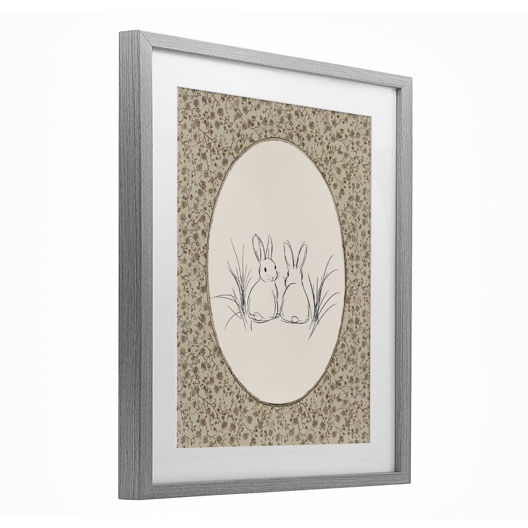 Stupell Industries Vintage Baby Bunnies Gray Framed Print Under Glass, design by Ramona Murdock