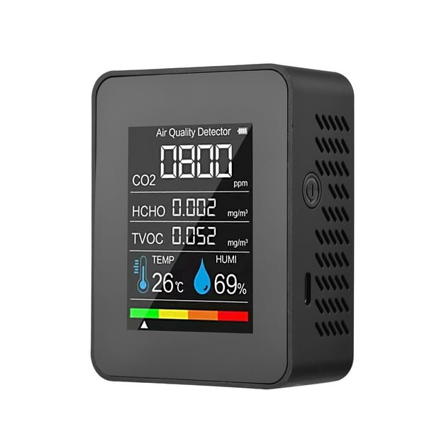 Monitor de Del Aire Portátil Detector de CO2 Interiores 5 EN 1 Formaldehído HCHO TVOC Probador Lcd Temperatura Humedad Tester Recargable Alarma de CO2 Medidor
