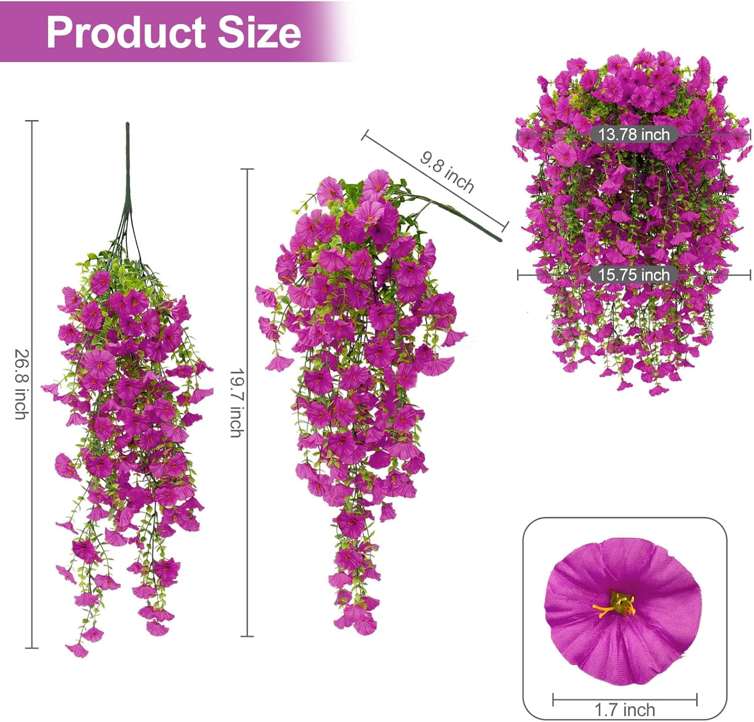 Artificial Flowers for Outdoors Decoration, 4Pcs Fake Hanging Flowers Morning Glory UV & Fading Resistant, Artificial Faux Plants Deocr for Home Porch Patio Balcony Planter Yard Garden Farmhouse