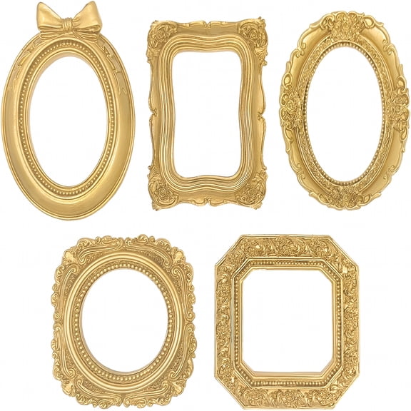 XIBUFE Small Picture Frames,Mini Gold Frames,Vintage Gold Frames,Table Top Decor,Magnetic Picture Frames for Refrigerator,Vintage Frame Set,Christmas Decor (5Pcs,Golden)