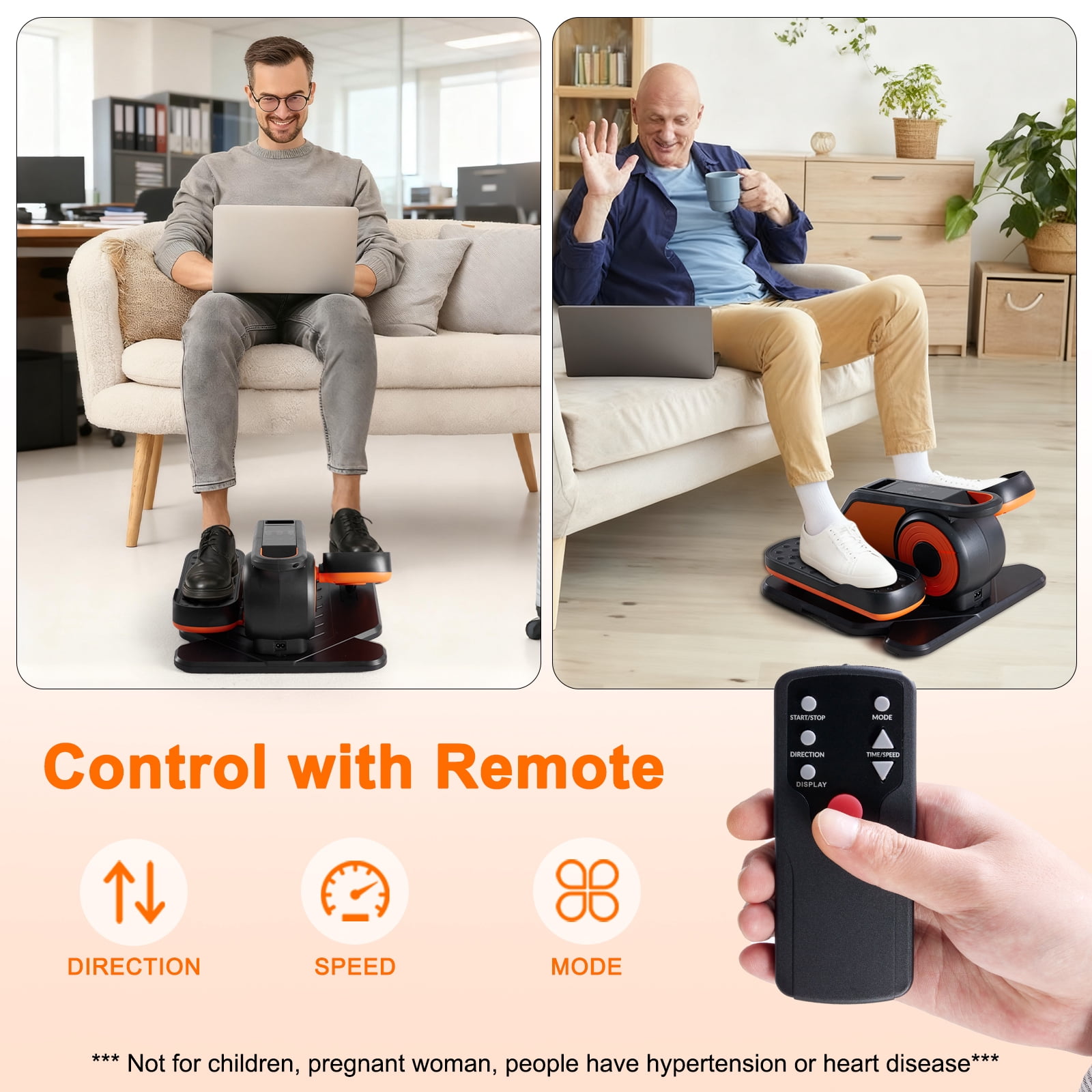 Gianna Portable Under Desk Elliptical Machine, Leg Exerciser 12 Adjustable Speeds with Remote Control.