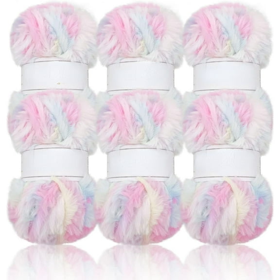 2 Skeins /6 Skeins Super Soft Fur Yarn Chunky Fluffy Faux Fur Yarn Eyelash Yarn for Crochet Knit-Total Length 2×32m(2×35yds,50g×2)