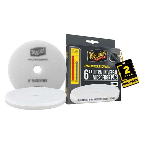 Meguiar's 6" Ultra Universal Microfiber Pads - M6MFP2 - Professional Detailing Pad, Pair with Meguiar's Compound for Heavy Cutting of Paint Defects or use with a Polish for Finish Refinement, 2 Pack