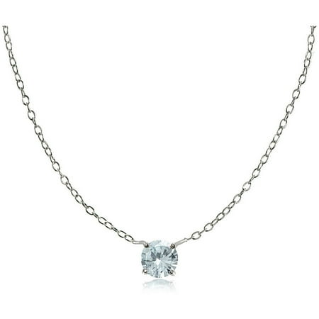 Round Aquamarine Sterling Silver Small Dainty Choker Necklace