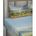 thumbnail image 2 of Ambesonne Landscape Fitted & Top Sheet Set with Shams, Summer Rural Houses, Green White Blue, 2 of 4