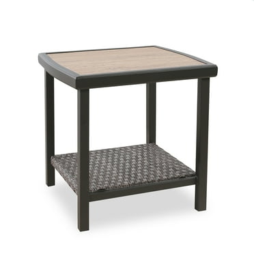 Ulax Furniture Outdoor 19.5”L x 19.5”W Square Metal Side Table End Table with Wooden-like Top