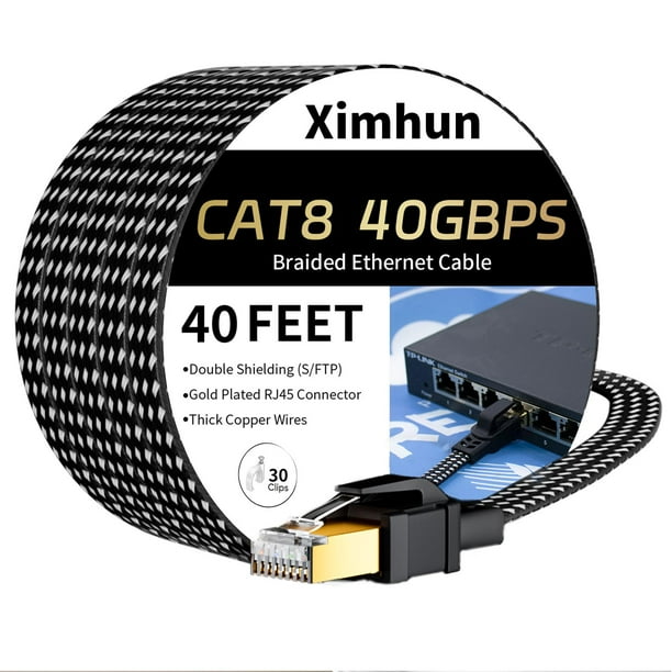 Cable Ethernet Ximhun Cat 8, 12 m, 40 Gbps, 2000 MHz, conector RJ45