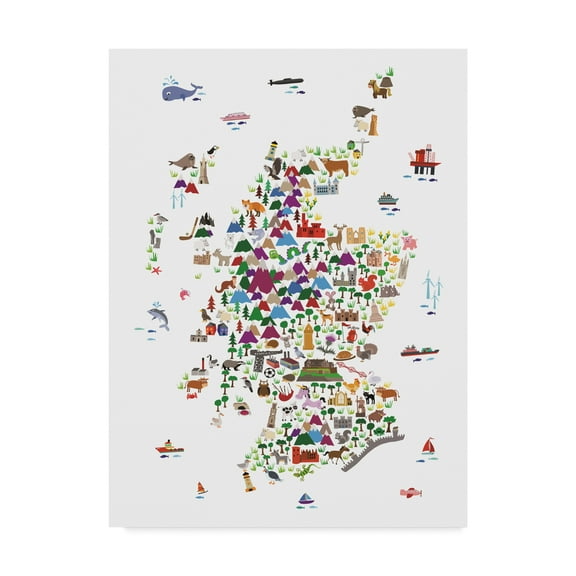 Trademark Fine Art 'Animal Map of Scotland for children and kids' Canvas Art by Michael Tompsett