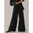 thumbnail image 6 of Women'S Drawstring Wide Leg Jeans Low Waisted Loose Fit Denim Pants Black XS, 6 of 9