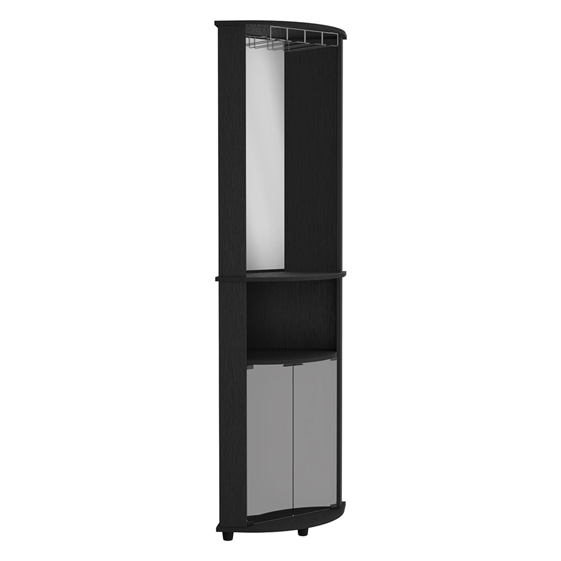 Black Finish Corner Bar Cabinet , 3 Shelves, Maximize Practicality With Three Shelves In For Space Saving