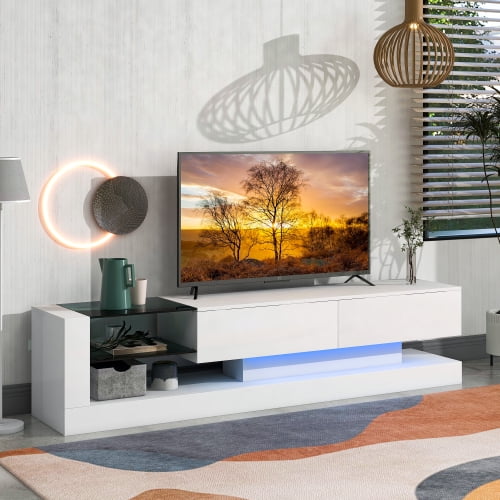 White LED TV Stand for TVs up to 75" with LED Lights 16 Colors, 71