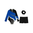thumbnail image 6 of YiZYiF Kids Girls Shiny Rhinestones Gymnastic Outfit Long Sleeve Leotard with Shorts Hair Band Gym Suit Royal Blue&Black 12, 6 of 7