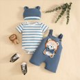 thumbnail image 2 of Xudanell First Birthday Outfit Boy Boy Cute Dog Cartoon Short Sleeve Three Piece Romper Pants and Hat Set for Kids Blue 0-3 Months, 2 of 4